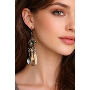 Vintage 1995 Susan L Richardson Mixed Metal Culinary Theme Dangle Earrings
